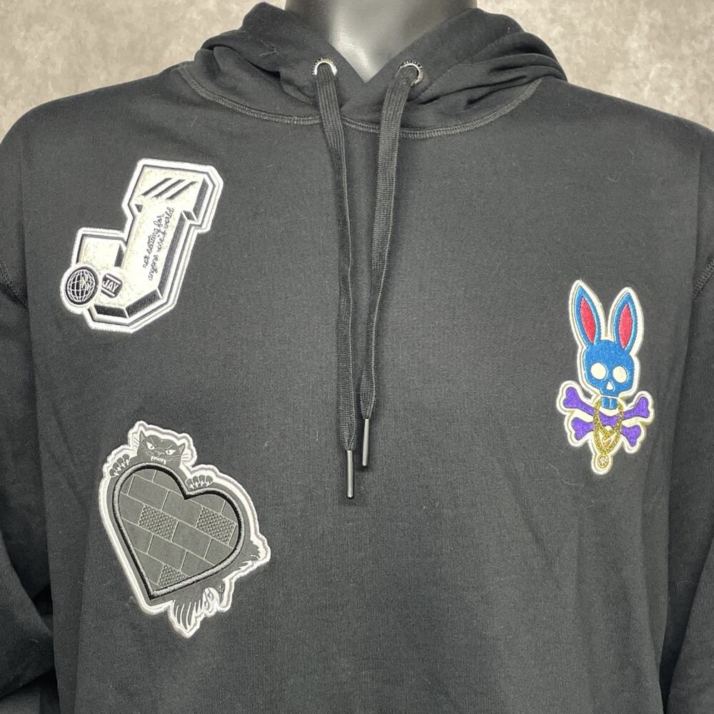 Psycho Bunny Black Hoodie with Colorful Patch Graphics - Picture 3 of 16